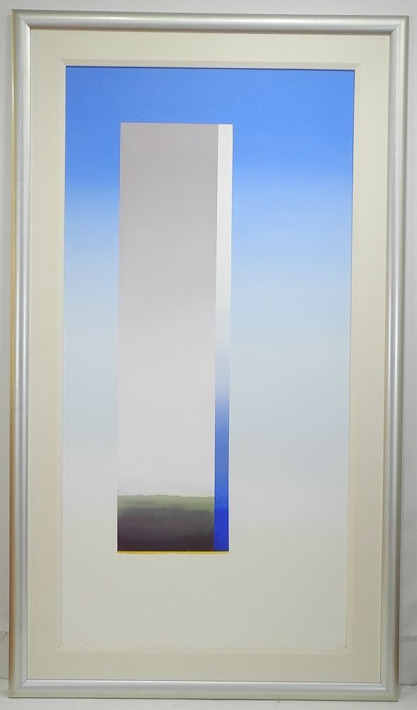 Oil on Canvas by Georgia Amar, 60 x 30", "Composition with Sky & Pillar".: Oil on Canvas by Georgia Amar, 60 x 30", "Composition with Sky & Pillar".