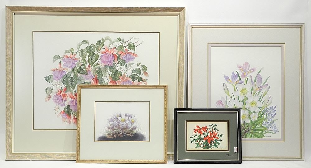 Collection of Watercolors & Card signed E. (Emily) Sartain, Largest 16 x 20 1/4", "Floral...". (1 of 8)