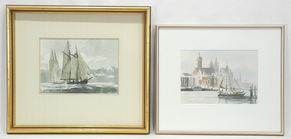 Two Watercolour signed (Harry) Heine , Larger 5 3/4 x 8", "Robertson II" & "Holland". (1 of 6)