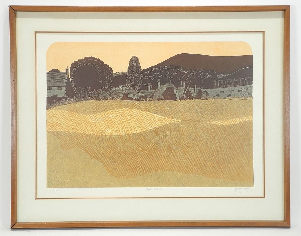 Colour Print signed Robert Tavener, 18 x 25", "Glynde-Sussex (No.1)".: Colour Print signed Robert Tavener, 18 x 25", "Glynde-Sussex (No.1)".