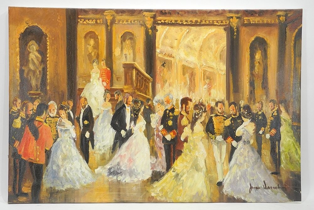 Oil on Canvas signed Jean H. Duval, 24 x 26", "Viennese Gala Scene", Unframed.: Oil on Canvas signed Jean H. Duval, 24 x 26", "Viennese Gala Scene", Unframed.
