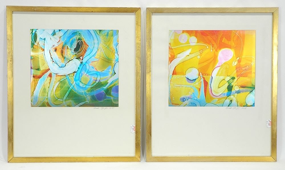 Pair of Mixed Media on Metal Panel signed Bodo Pfeifer 1975, "Metallic Subjects". (1 of 6)