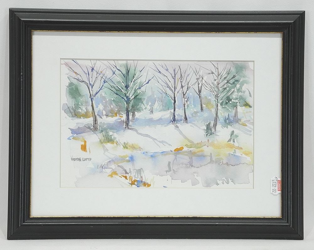Watercolour signed Victor Lotto, 6 x 9", "Pond Scene in Winter". (1 of 4)