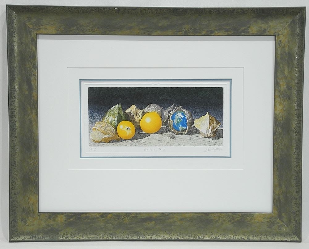 Intaglio Etching signed (Jean) Cencig 2001, 5 x 9 1/2", "Cerises de Terre XVI/L, E/A. (1 of 4)