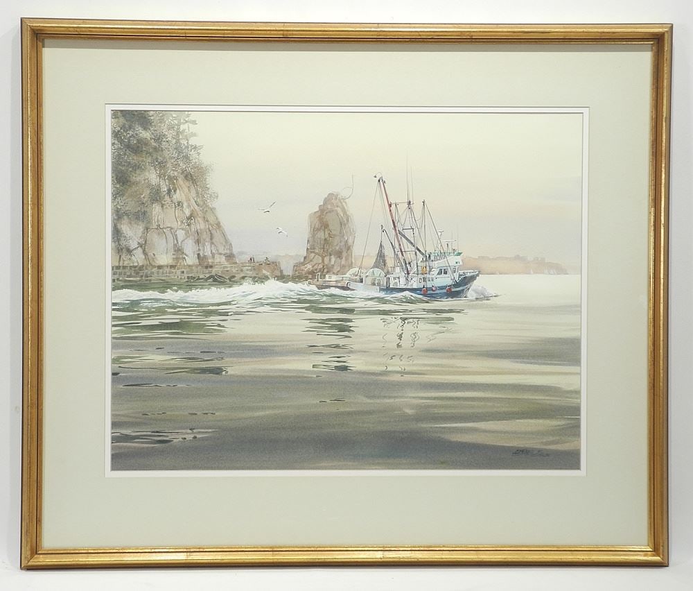 Watercolour signed  Marke K. Simmons, 20 x 26 1/2", "Off Siwash Rock". (1 of 5)