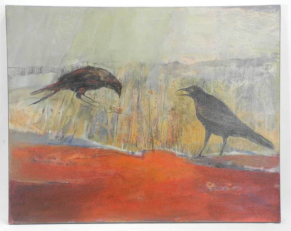 Oil on Canvas signed Anne Hakala Verso, 24 x 30", "Two Crows I See... ". (1 of 5)