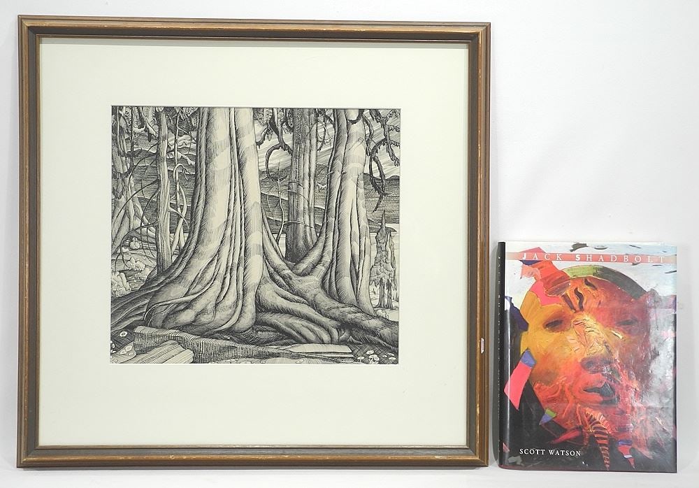 Ink with Graphite Wash by Jack Shadbolt, 14 1/4 x 16", "Rhythmic Roots" w/ Remnant Label. (1 of 6)