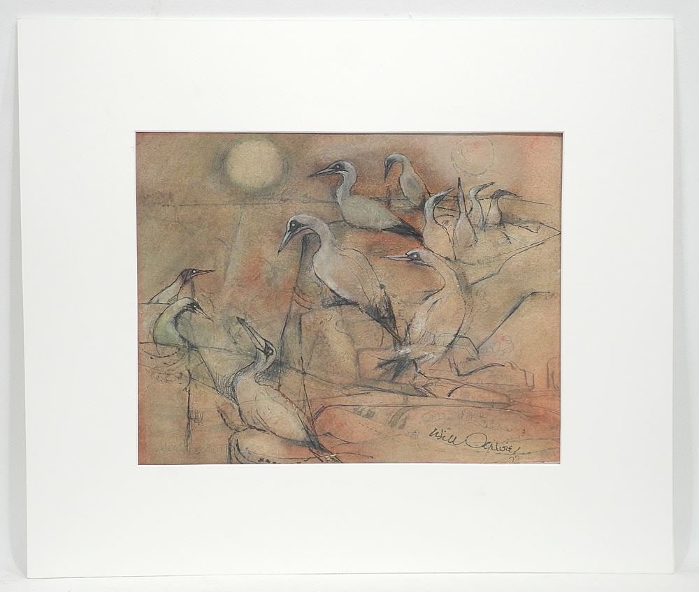 Watercolour signed Will Ogilvie'77 11 3/4 x 15", "Gathering of Gannets/ Gaspe 77 (matted). (1 of 3)