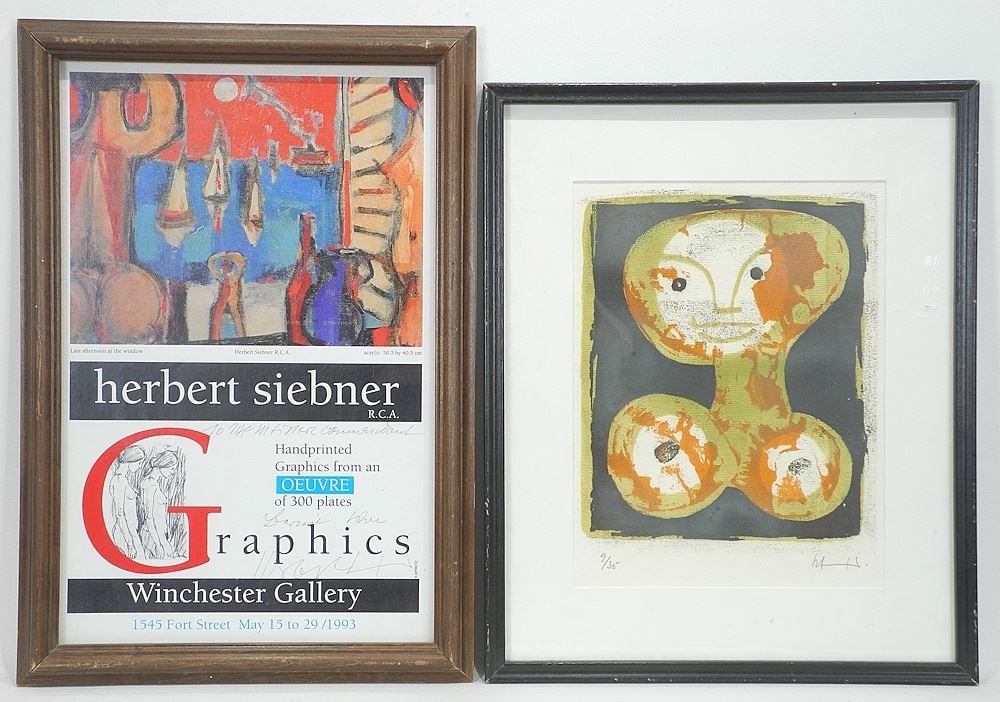 Lithograph Signed H.(Herbert) Siebner, 11 5/8 x 8 7/8", "Woman" #9/35 w/ poster. (1 of 7)