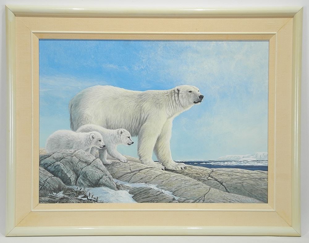 Acrylic on Board signed (Lissa) Calvert'92, 16 1/2 x 23 1/4", "Polar Bear with Cubs". (1 of 4)