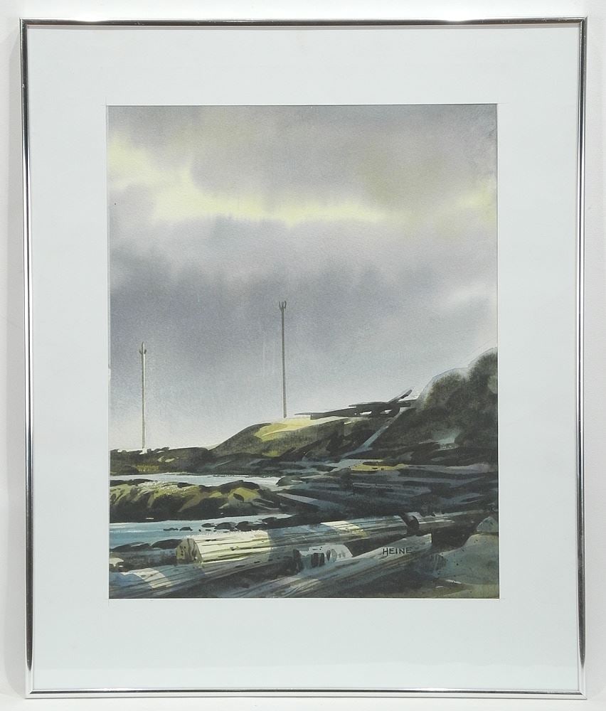 Watercolour signed (Harry) Heine, 17 x 13 3/8", "Near Oak Bay Marina". (1 of 4)