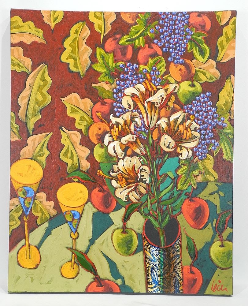 Acrylic on Canvas signed (Grant) Leier, 30 x 24", "Martini With Lily": Acrylic on Canvas signed (Grant) Leier, 30 x 24", "Martini With Lily"