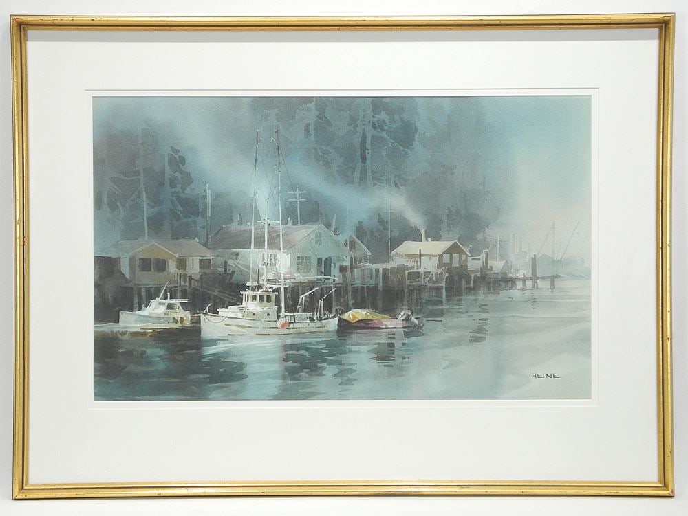 Watercolour signed (Harry) Heine, 17 x 27 1/2", "Cowichan Waterfront" #1479. (1 of 5)