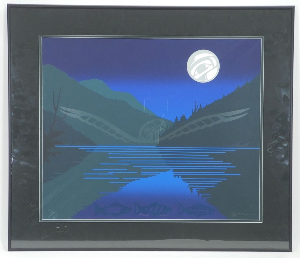 Serigraph signed Roy H. Vickers, 17 1/2 x 21", "Tyee Moon" #97/250.: Serigraph signed Roy H. Vickers, 17 1/2 x 21", "Tyee Moon" #97/250.