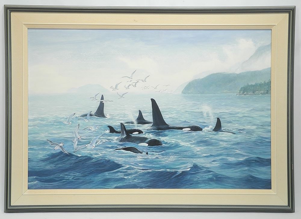 Oil on Board signed (Lissa) Calvert 94', 23 1/4 x 35 1/4", "Orcas". (1 of 4)