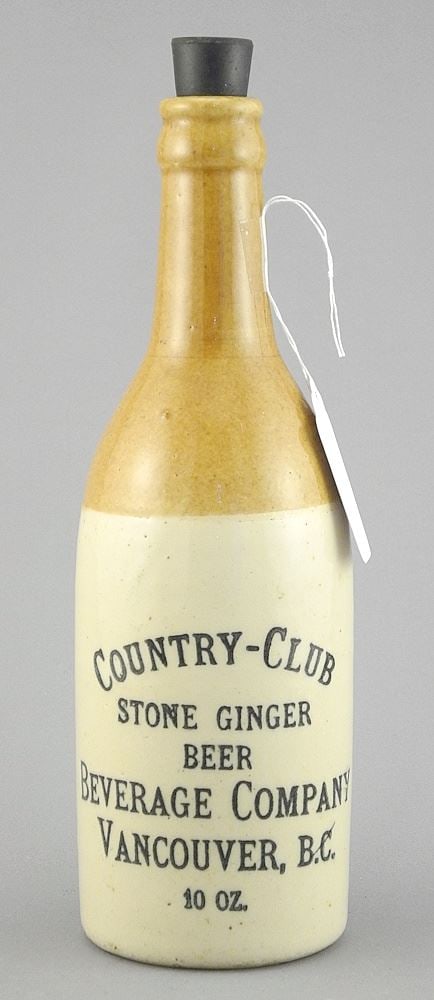 Country Club Beverage Company Vancouver BC 10oz Stone Ginger Beer Bottle, 9"h. (1 of 2)