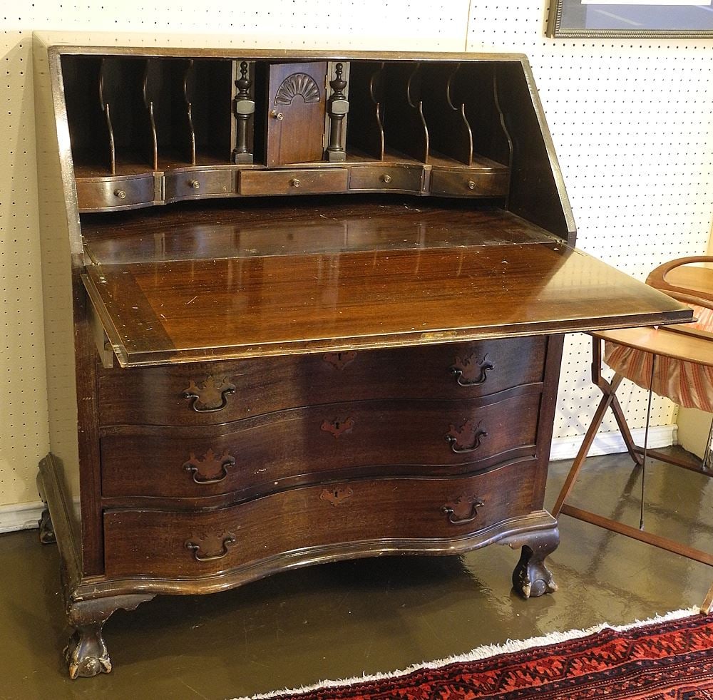 Maddox Tables Serpentine Mahogany Fall Front Bureau. (1 of 3)