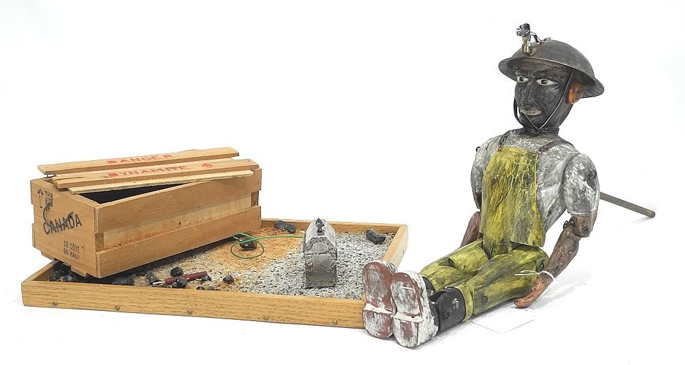 Folk Art "Danger Dynamite" Miner Diorama, 12"h.: Folk Art "Danger Dynamite" Miner Diorama, 12"h.