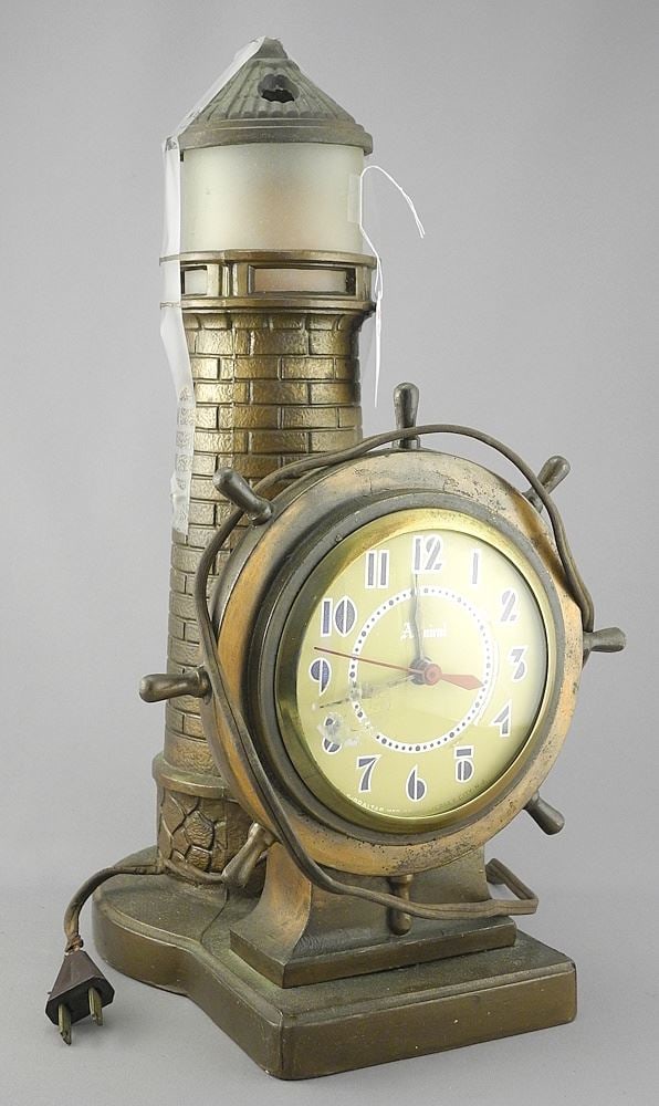 Admiral Lighthouse Clock Lamp, Gibraltar Mfg. Co. Inc., 15"h. (1 of 3)