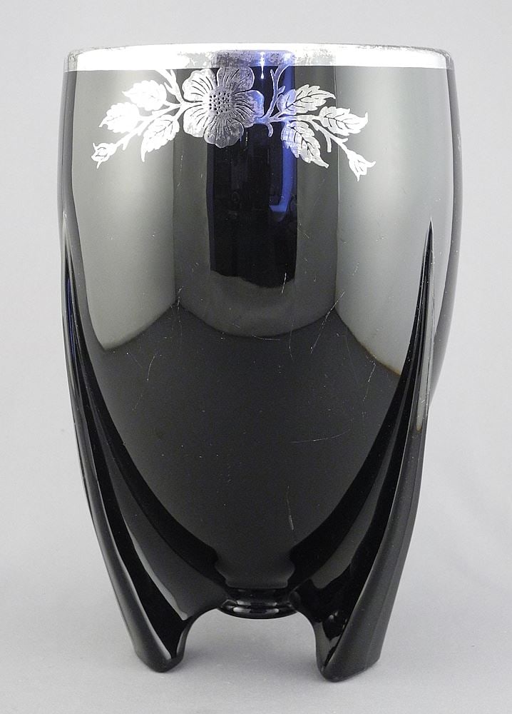 Duncan & Miller Silver Overlay Rocket Vase, 9"h.: Duncan & Miller Silver Overlay Rocket Vase, 9"h.