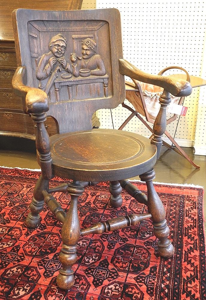 Antique Wood Carved Chair, 37"h.: Antique Wood Carved Chair, 37"h.