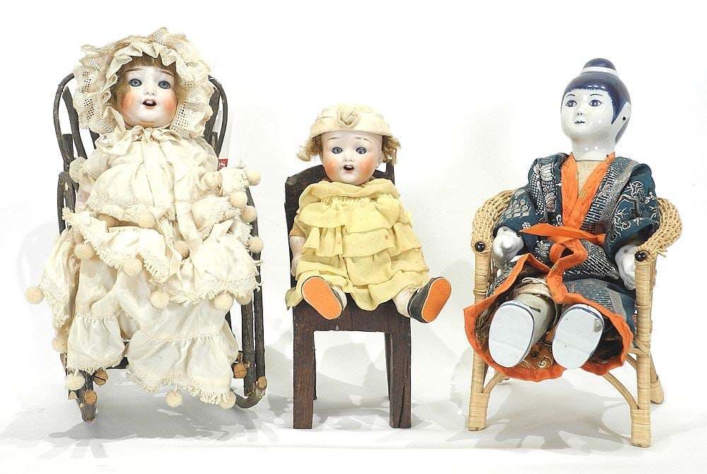 Three Porcelain Dolls: Two Japanese & One European, 9 1/2 - 15 1/2"h. (1 of 4)