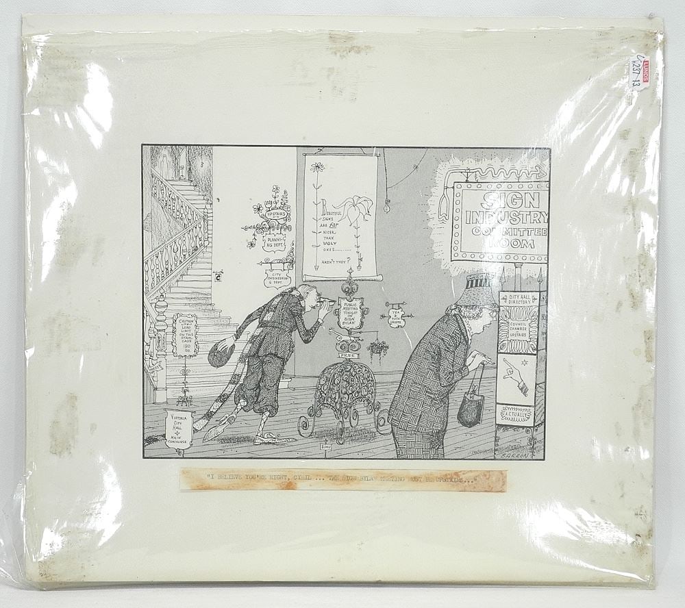 Original Cartoon signed (Sid) Barron, Sight 7 1/2 x 9 3/4", "I Believe You're...". (1 of 2)