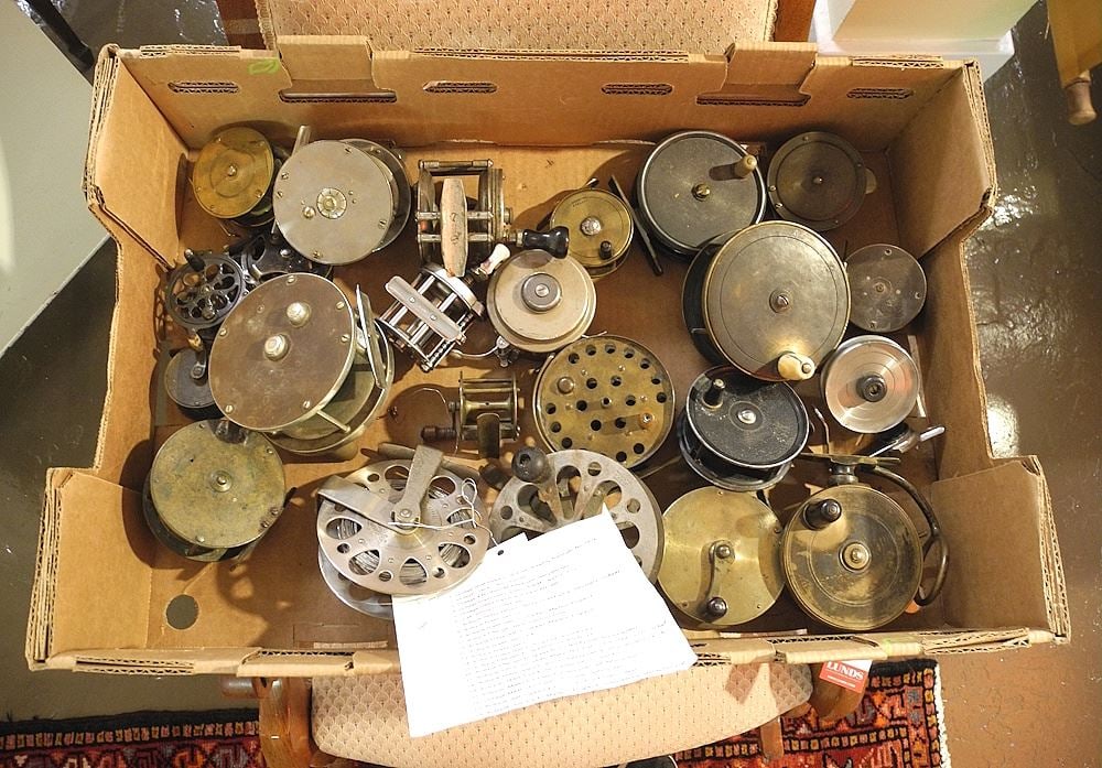 Collection of Antique Brass & Other Fly Fishing Reels Incl. Gibbs/Farlow /Pfleuger. (1 of 4)