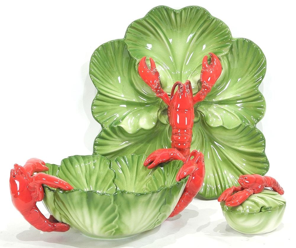 Three Brad Keeler USA Ceramic "Lobster" Dishes.: Three Brad Keeler USA Ceramic "Lobster" Dishes.