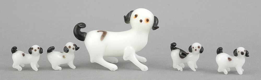 Five Murano Glass Dog Whimsies, Largest 1 1/2"L. (1 of 1)