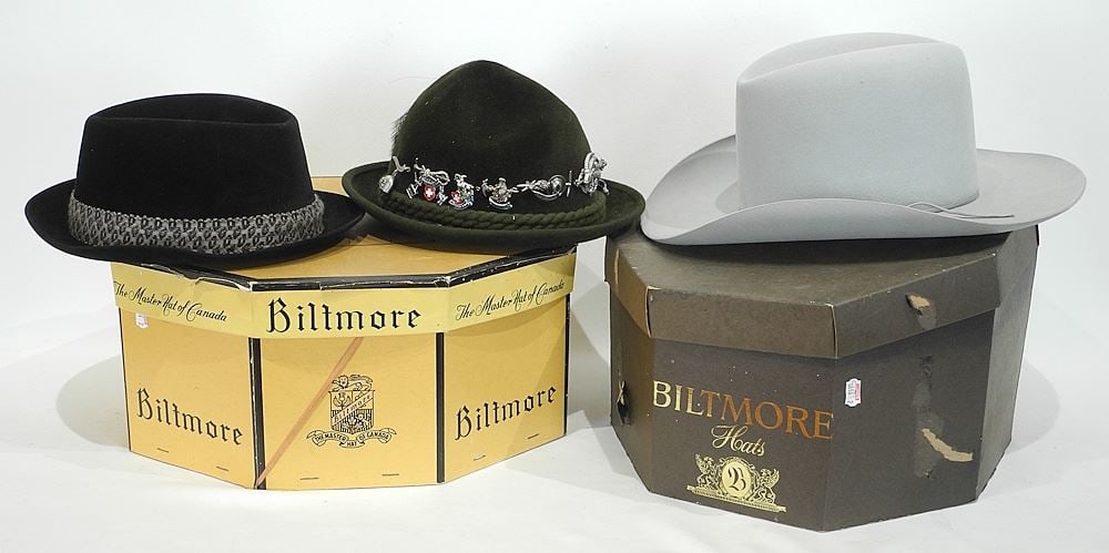 Collection of Hats & Four Hat Boxes: Smithbilt/Biltmore/Buckaroo, etc. (1 of 2)