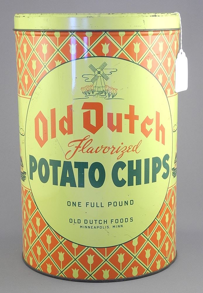 Vintage "Old Dutch Falvorized Potato Chips Tin, 11 1/2"h. (1 of 3)
