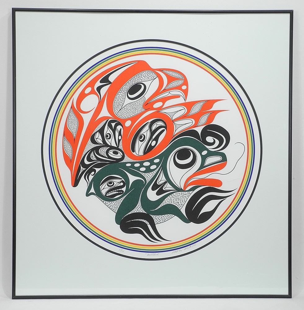 Nuu-Chah-Nulth Serigraph signed A. (Art) Thompson 1995, 23 1/2" Diam., "Untitled" #53/75.