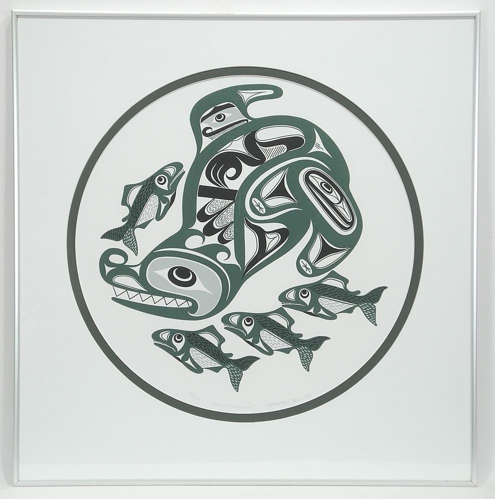 Nuu-Chah_Nulth Serigraph signed A. (Art) 1990, 17 1/2" Diam., "First Fisherman" #133/150. (1 of 3)