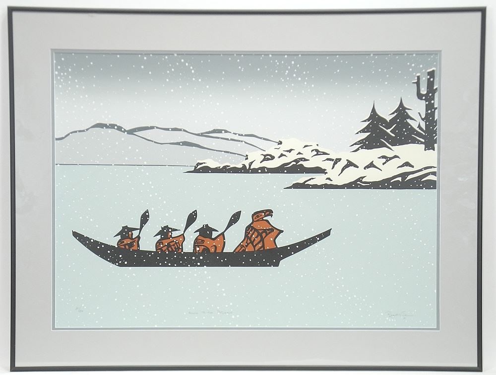 Serigraph signed Roy H. Vickers, 20 1/8 x 28", "Going to the Potlatch" #30/50. (1 of 3)