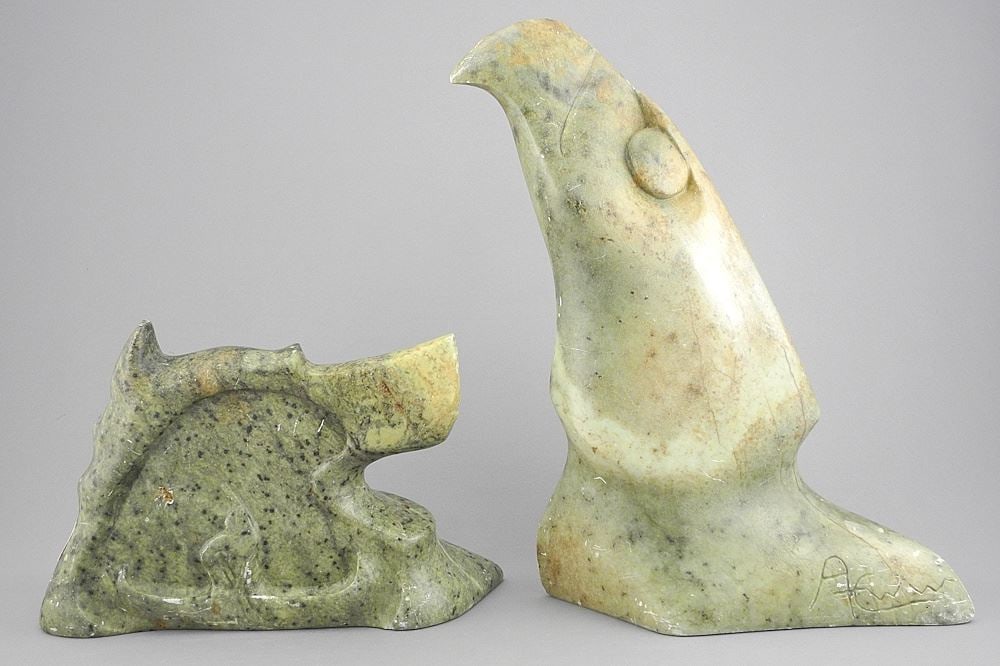 Two Indigenous Stone Carvings Monogrammed AEWW, 5 7/8 & 11"h. (1 of 5)