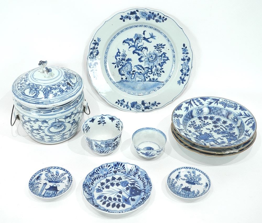 Collection of Chinese Export Porcelain Wares (damaged) & Covered Pot, 6 3/8". (1 of 4)