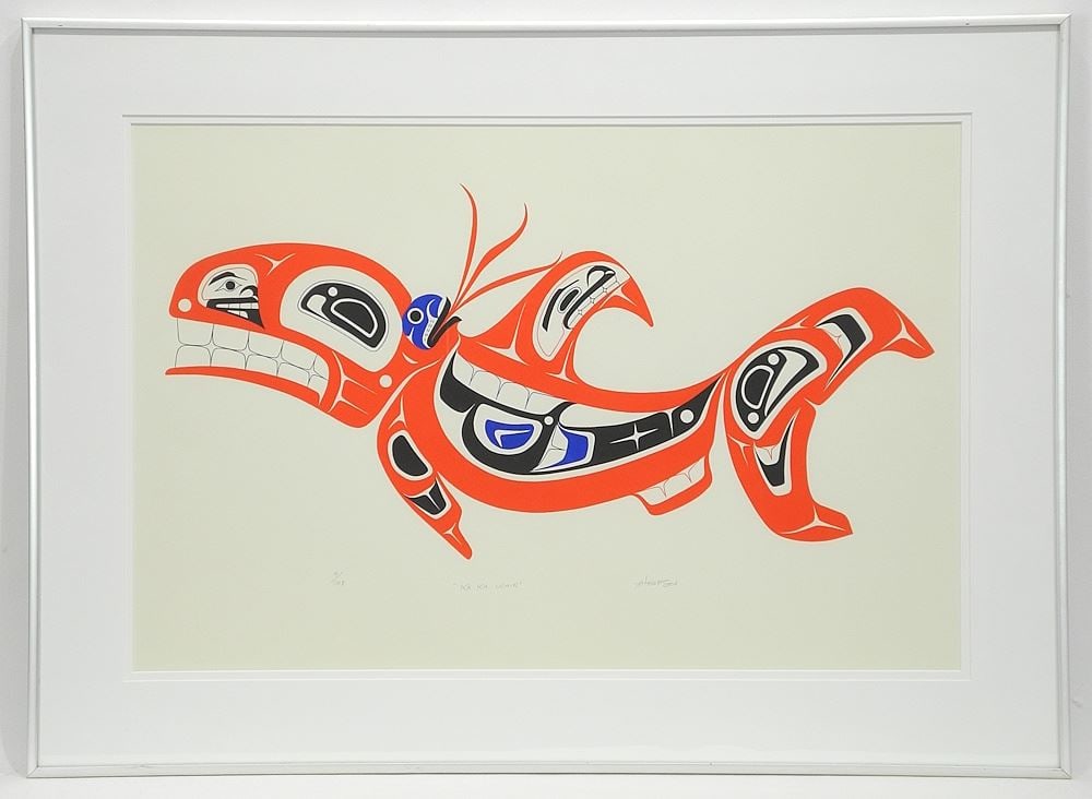 Nuu-Chah-Nulth Serigraph signed A. (Art) Thompson, 14 1/2 x 22", "Ka-Ka -Whin" #4/108. (1 of 3)