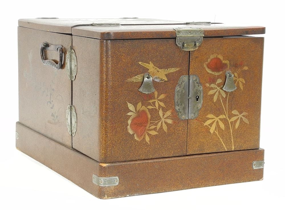 Japanese Lacquer Metamorphic Dressing Box, 7 7/8 x 9 1/4 x 12 3/8 ".: Japanese Lacquer Metamorphic Dressing Box, 7 7/8 x 9 1/4 x 12 3/8 ".