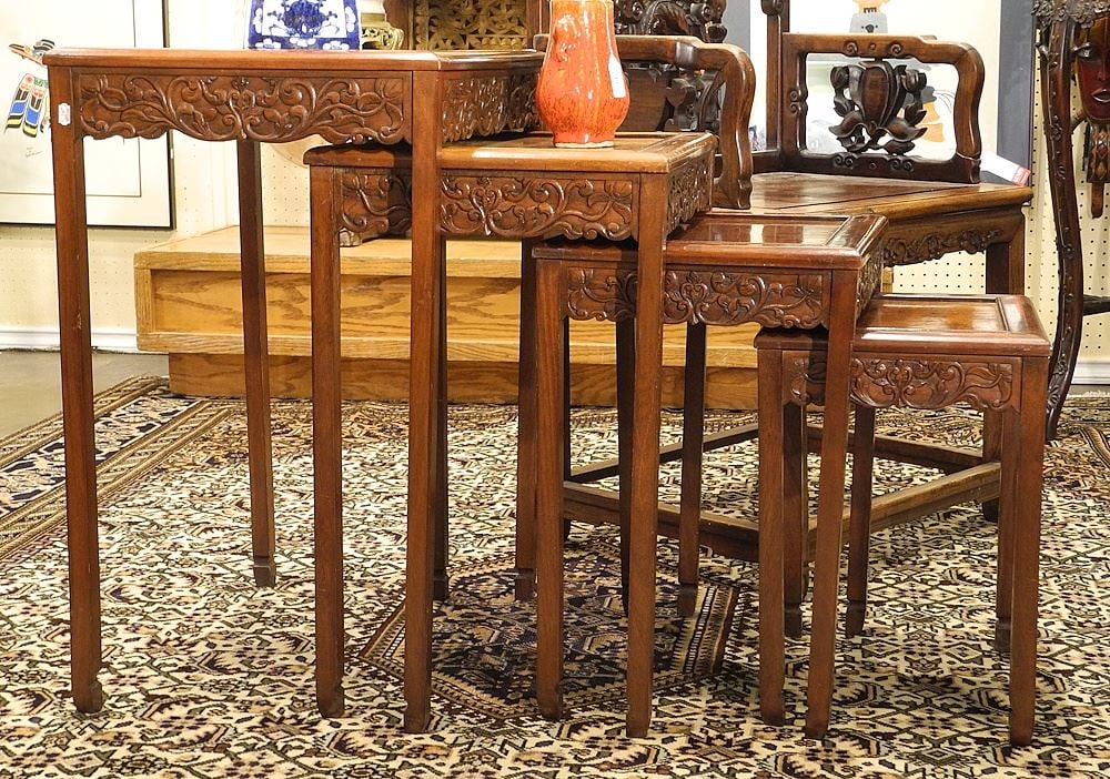 Chinese Rosewood Quartetto Nesting Table Set, 28"h. (1 of 2)