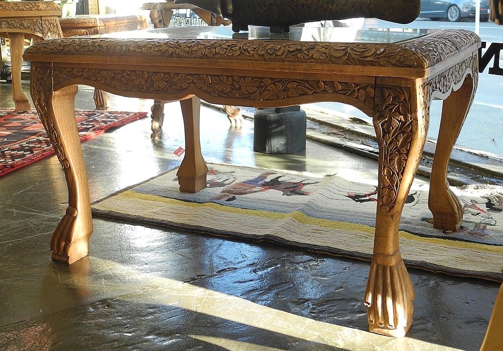Pair of South Asian Chip Carved End Tables, 15 1/2"h.: Pair of South Asian Chip Carved End Tables, 15 1/2"h.