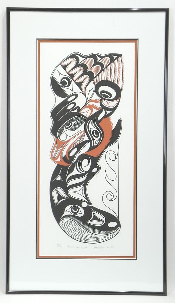 Nuu_Chah-Nulth Serigraph signed A. (Art) Thompson 1991, 21 1/4 x 9 1/2" , "Kwant-Yahts Gift" #80/1 (1 of 3)