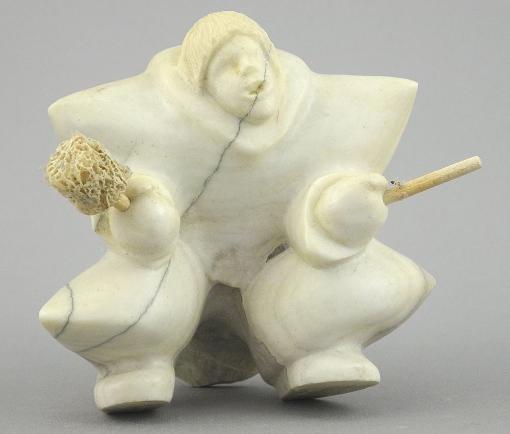 Inuit Stone "Drum Dancer" signed George Hitkolok Kugluktuk 2005, 3 1/8"h, CDN BIDDERS ONLY (1 of 3)