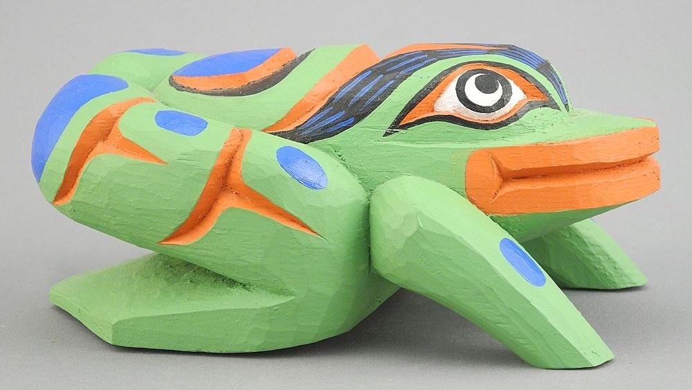 Cedar Carving of a Frog by Jason Hunt, 6 3/8". (1 of 3)