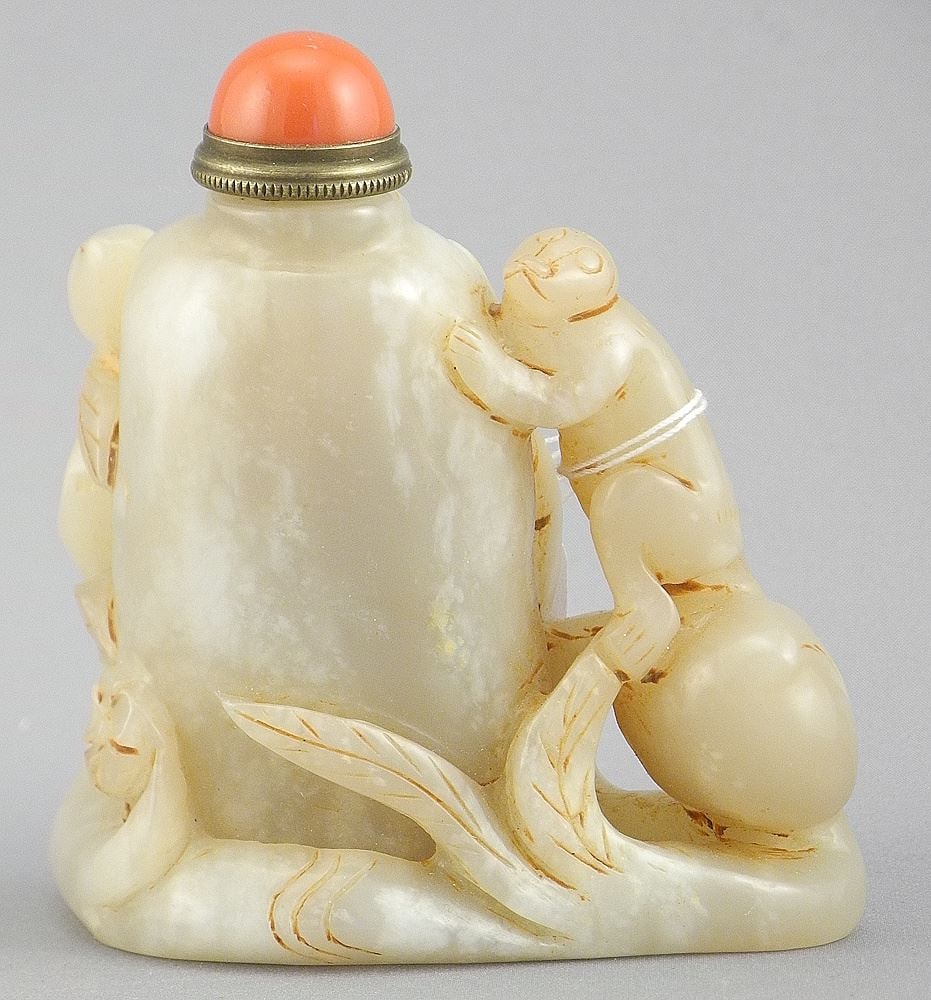 Chinese Carved Boulder "Monkeys" Snuff Bottle, 3 1/2"h. (1 of 3)