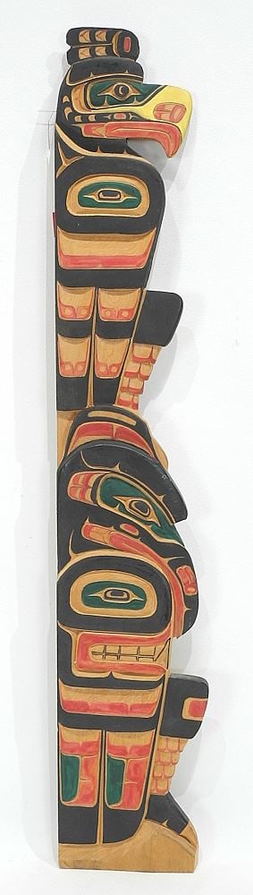 North West Coast Plaque Carving signed Indistinctly Verso, 27"h. (1 of 2)