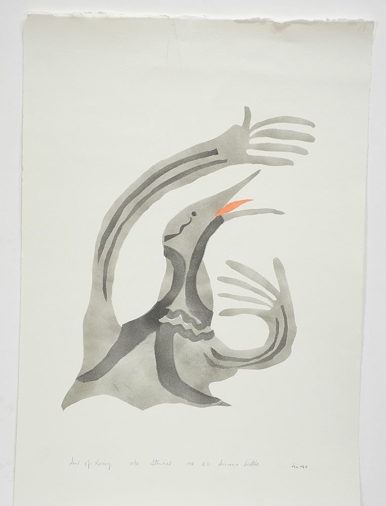 Baker Lake Stencil signed Simona Scottie, 22 1/4 x 15", "Son of Kiving" #10/30, Unframed.: Baker Lake Stencil signed Simona Scottie, 22 1/4 x 15", "Son of Kiving" #10/30, Unframed.