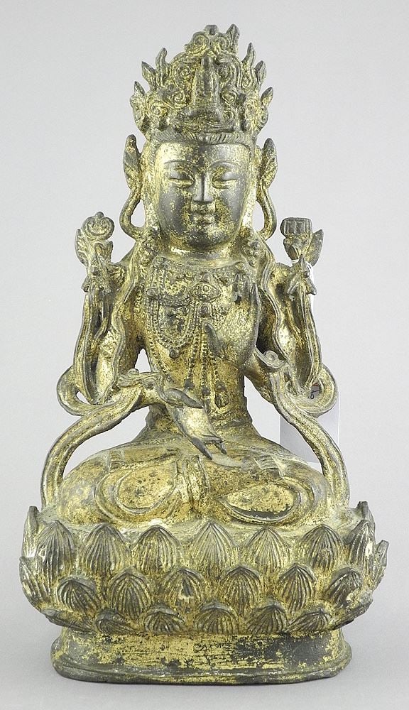 Ming Gilt Bronze Figure of the Buddha, 11 1/4"h, 2351g.: Ming Gilt Bronze Figure of the Buddha, 11 1/4"h, 2351g.