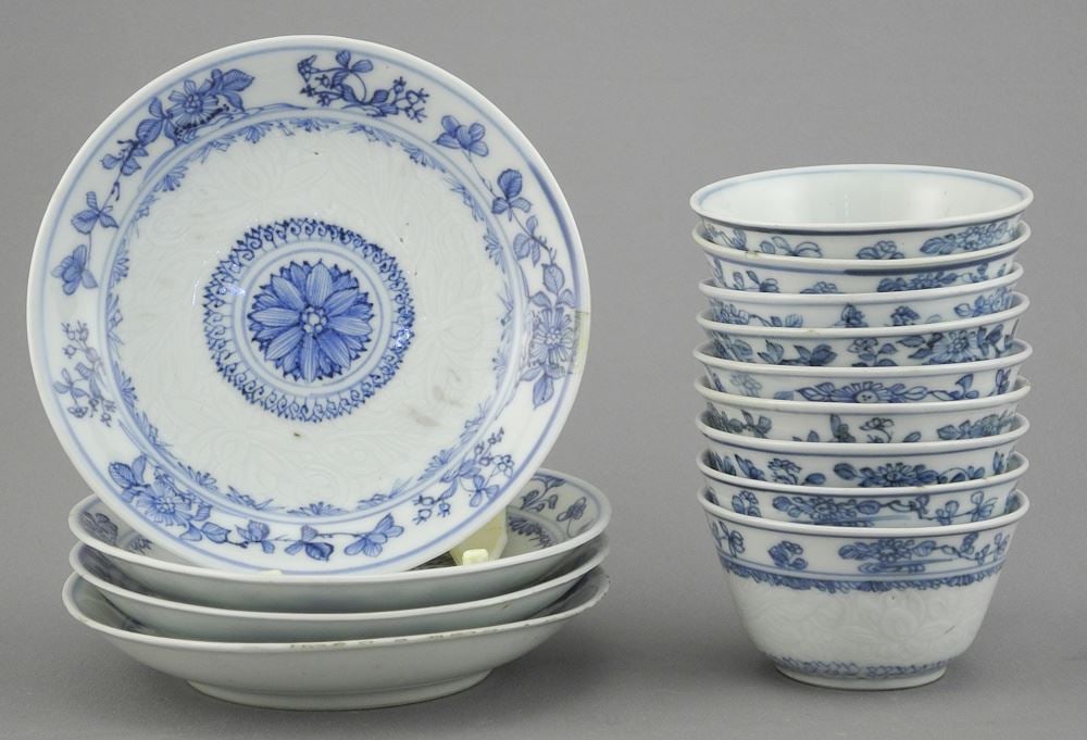 Nine Chinese Export Porcelain Tea Bowls & Four Saucers, 4 1/2" Diameter. (1 of 3)