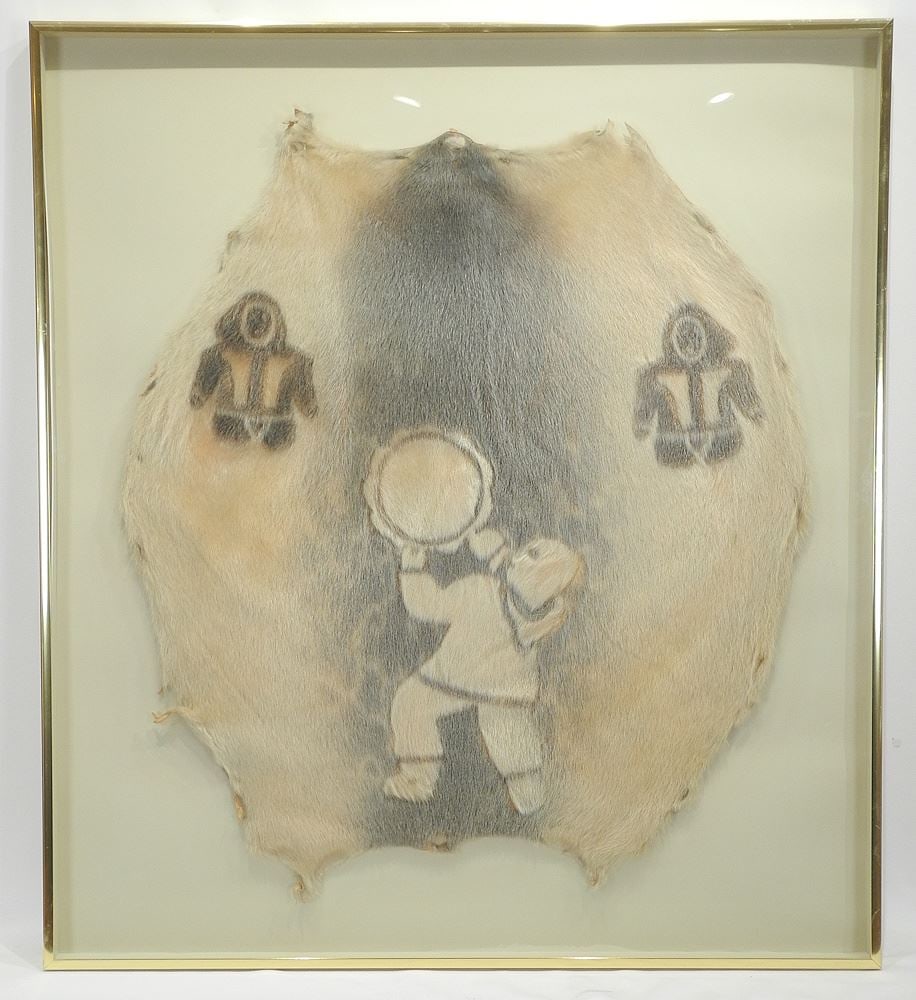 Sealskin Tapestry "Drum Dancer", 32 x 28", NO EXPORT.: Sealskin Tapestry "Drum Dancer", 32 x 28", NO EXPORT.